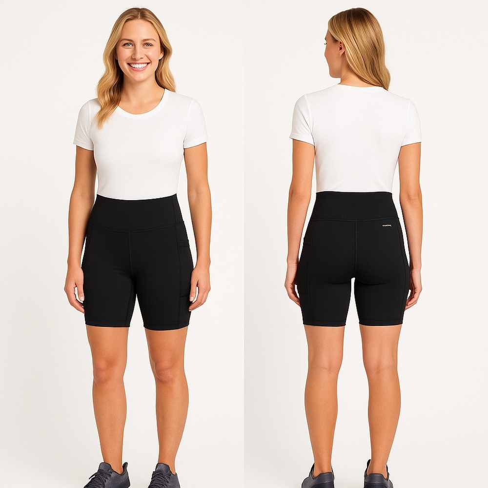 NWT Mondetta High Waisted 9 Inseam Ribbed Womens Biker Short Small Black